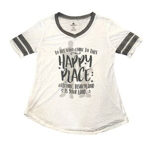 NWT Disney Store Park Ringer Style "Happy Place" Mickey Mouse Graphic Tee Shirt